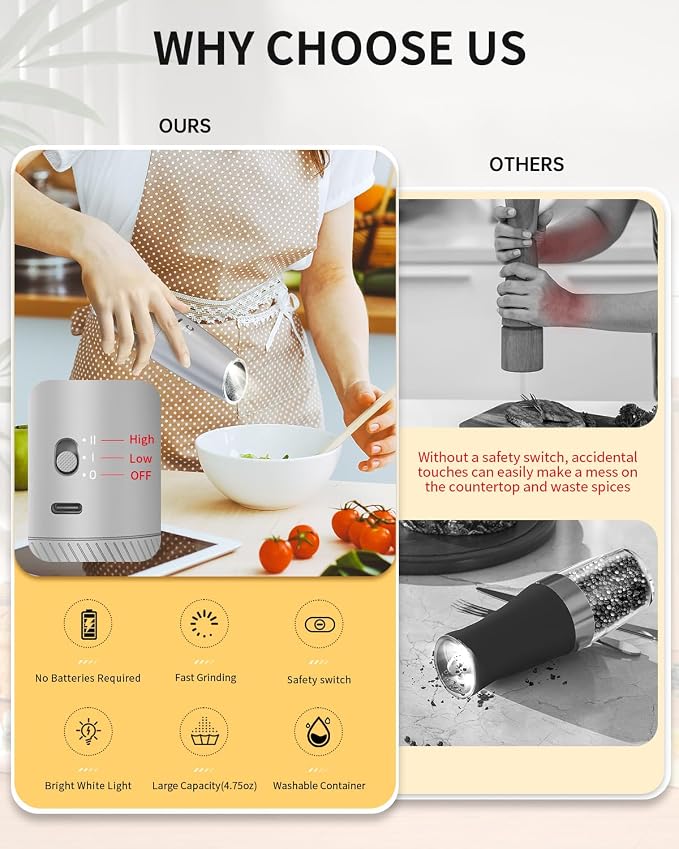 CIRCLE JOY Gravity Electric Salt and Pepper Grinder Set - Image 4