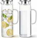 Hsei 2 Sets Glass Pitcher with Lid, 50 oz / 1500 ml Water Carafe with Handles by Hsei
