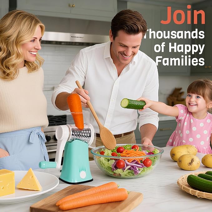 5-in-1 Rotary Cheese Grater Hand Crank, Vegetable Slicer Shredder - Image 9