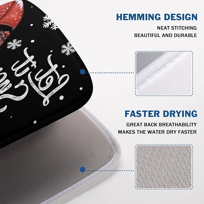 Black Snowman Dish Drying Mats for Kitchen Counter, Winter Snowflake Dish Mat - Image 4