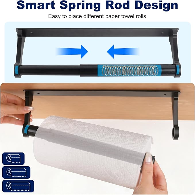 Black Paper Towel Holder Under Cabinet, Adhesive Paper Towel Holder Wall Mount - Image 2