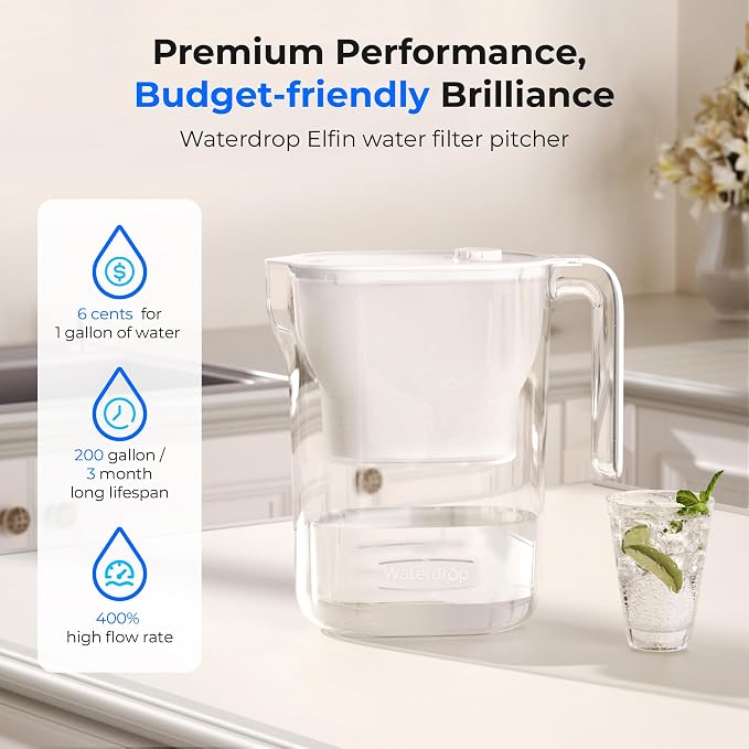 Waterdrop PT-05W-L Water Filter Pitcher, NSF Certified, 200-Gallon Long-Life - Image 2
