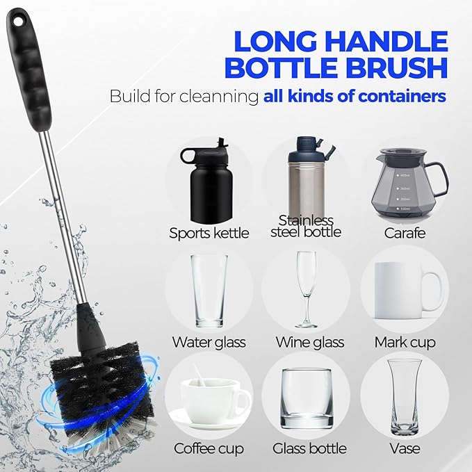 Holikme 6 Pack Bottle Brush Set, 3 Straw Brushes, 3-in-1 Bottle Cleaning Brush - Image 2