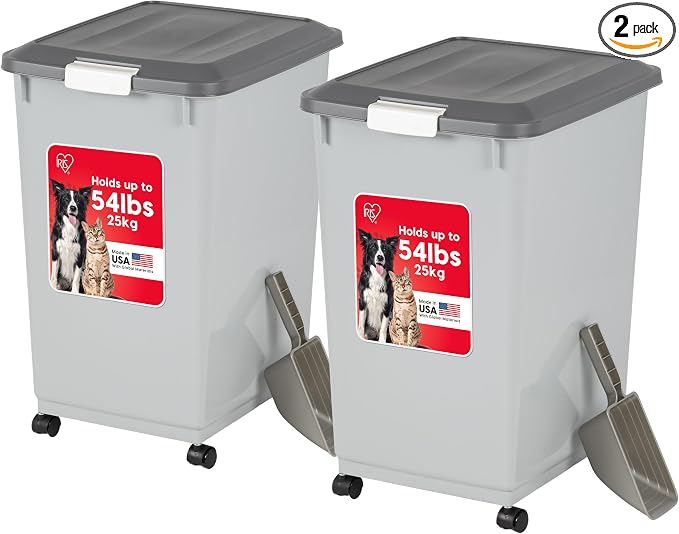 IRIS USA Dog Food Storage Container 54 lbs, Airtight Lid, 2-Cup Scoop, Double by IRISUSA