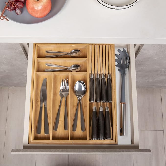 TIOPGHAD Bamboo-Silverware-Drawer-Organizer-Kitchen, Expandable Utensil Holder - Image 7
