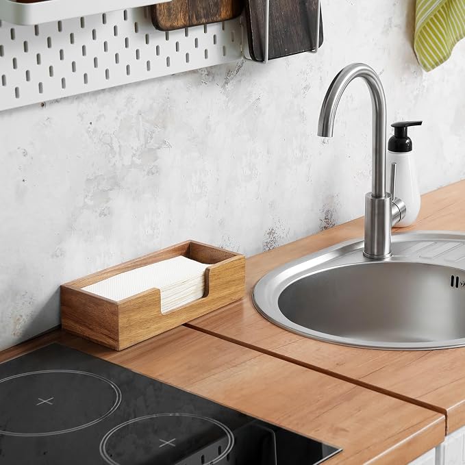 Paper Towel Dispenser Countertop, Acacia Wood Bathroom Paper Towel Holder - Image 6