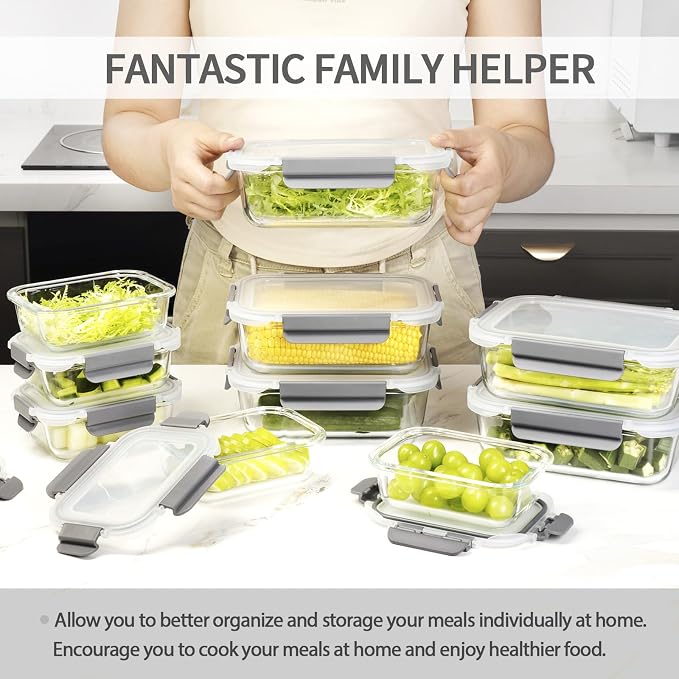 AILTEC 10 Pack Glass Meal Prep Containers, Glass Food Storage Containers - Image 6