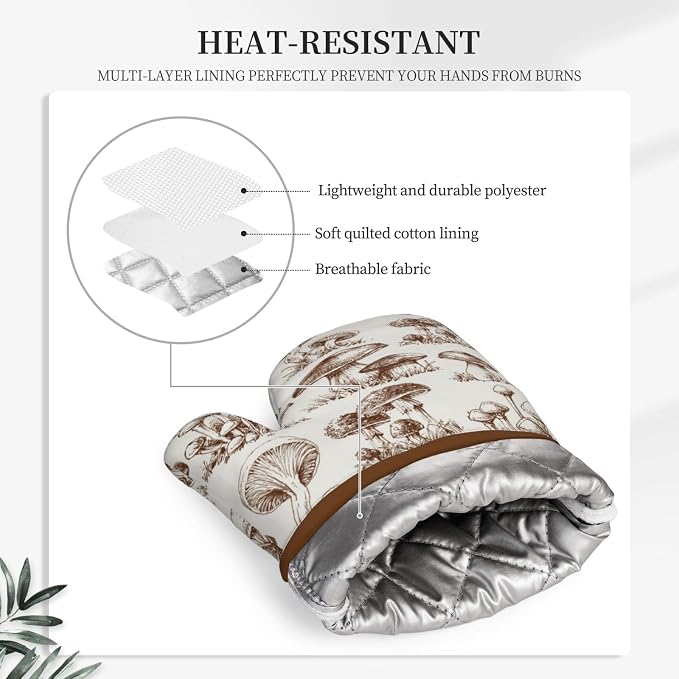 Aesthetics Mushroom Silicone Oven Mitts Pan Mats Set of 2, Heat Resistant - Image 4