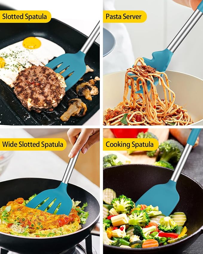 Silicone Cooking Utensil Set, BPA Free Heat Resistant Kitchen Tools - Image 3
