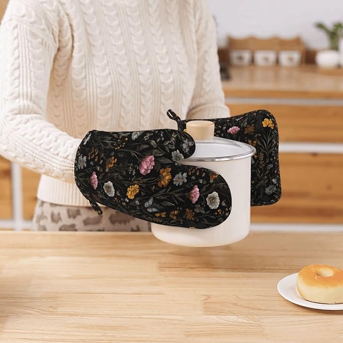 Oven Mitts and Pot Holders Flower Butterfly Boho Botanical Silicone Kitchen - Image 7
