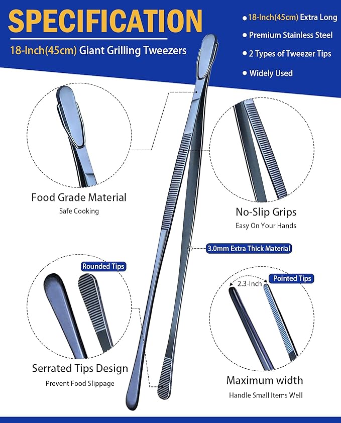 JETKONG 2 Pcs 18 Inch Stainless Steel Grill Tongs Heavy Duty Giant Tweezer Tongs - Image 2