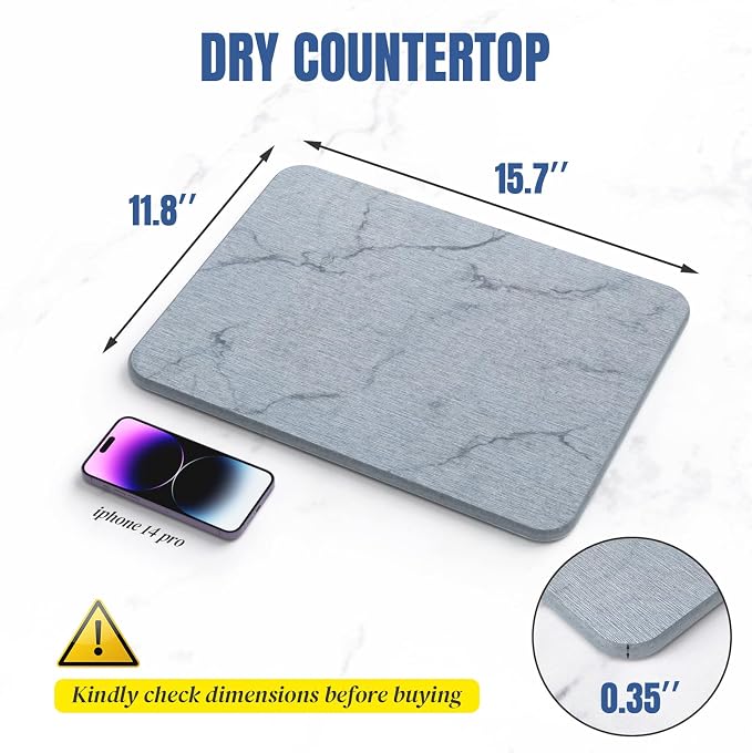 Quick Dry Stone Drying Mat for Kitchen Counter, Water-Absorbent Diatomaceous - Image 5