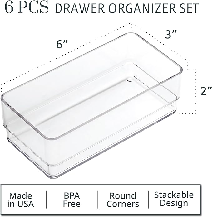 STORi SimpleSort 6-Piece Stackable Clear Drawer Organizer Set | 6" x 3" x 2" - Image 2