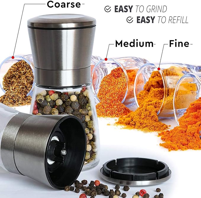 Salt and Pepper Grinder Set of 2, Premium Stainless Steel Spice Mill - Image 5