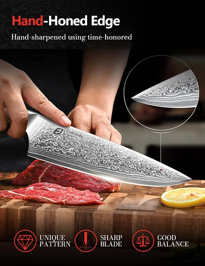 Damascus Chef Knife in Japanese Steel, 67-Layers Damascus Kitchen Knife - Image 3