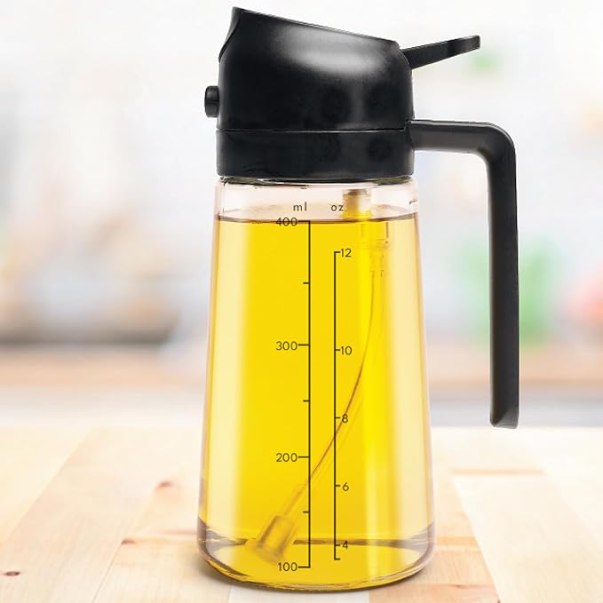 Olive Glow Cooking Oil Dispenser, 400 mL 2-in-1 Spray & Pour Glass Bottle - Image 7