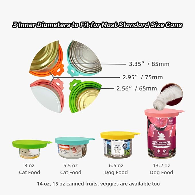 MoPawKT- Silicone Pet Food Can Covers Lids, 3 Inner Diameters 2.6”/3”/3.4” Fits - Image 3