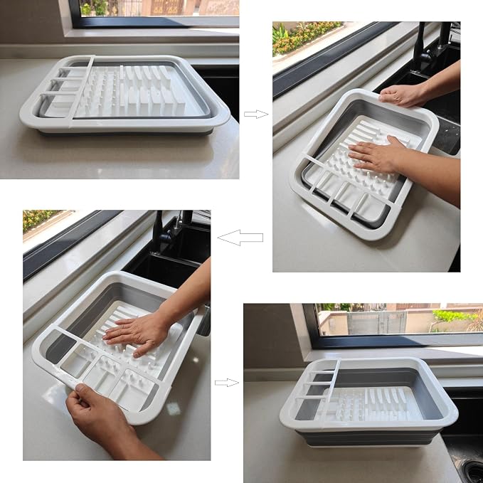 Collapsible Dish Drying Rack, Foldable Dinnerware Drainer Organizer - Image 3