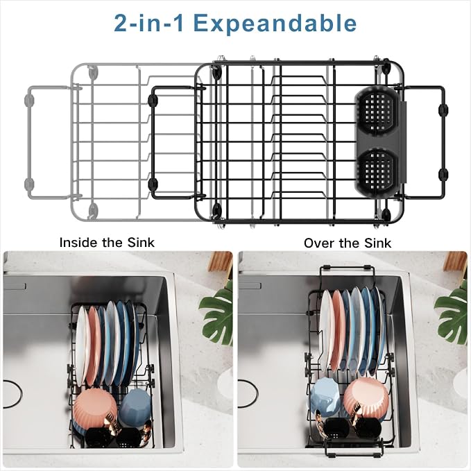 iSPECLE Small Sink Dish Drying Rack, 9.1" W Expandable Compact Rust Resistant - Image 4