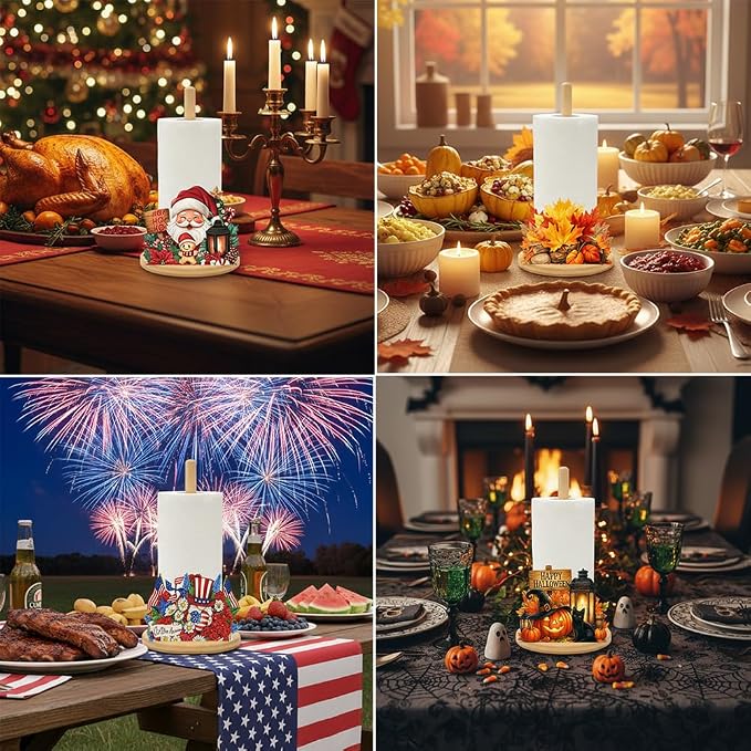 Bamboo Paper Towel Holder with 11 Set Interchangeable Holiday Signs, Rustic - Image 6