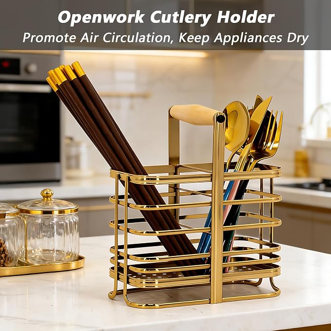 Caliamary Utensil Holder, Stainless Small Stainless Steel Cutlery Drainer Caddy - Image 2