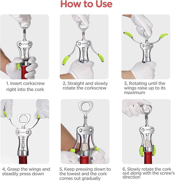 IPOW Wine Opener, Zinc Alloy Wine Bottle Opener, Wing Corkscrew Heavy Duty - Image 7