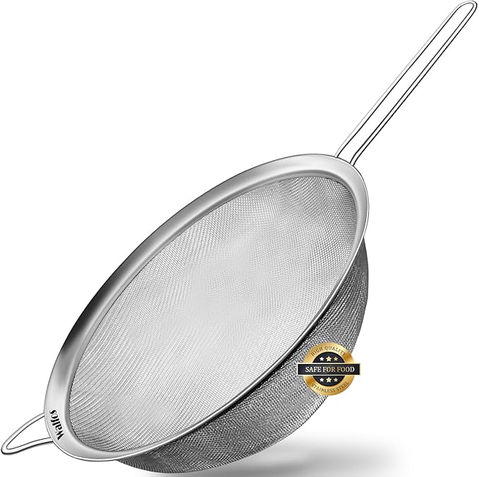 Walfos 9.35 Inch Large Fine Mesh Strainer, Stainless Steel 30 Mesh Sieve by Walfos