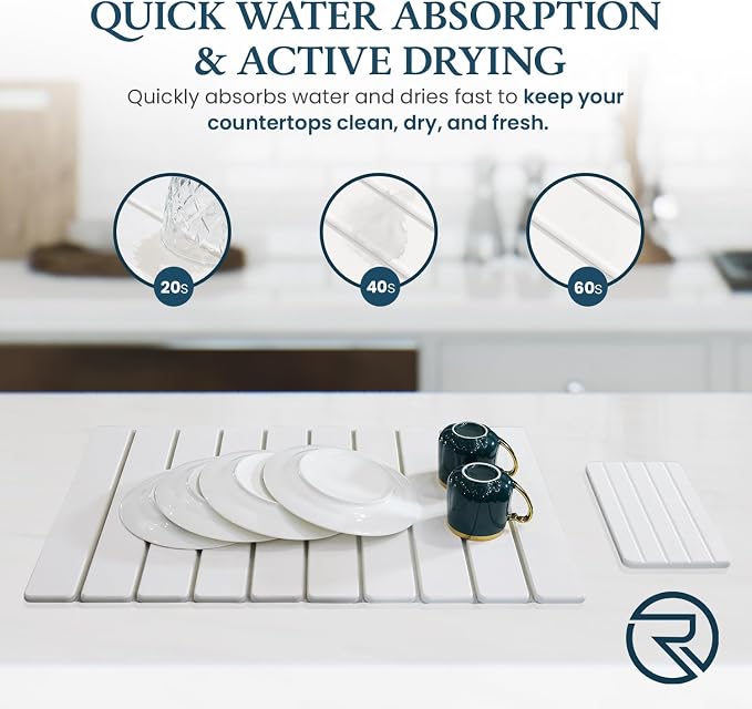Stone Drying Mat for Kitchen Counter 24"×16"with Water Absorbent Diatomite - Image 3