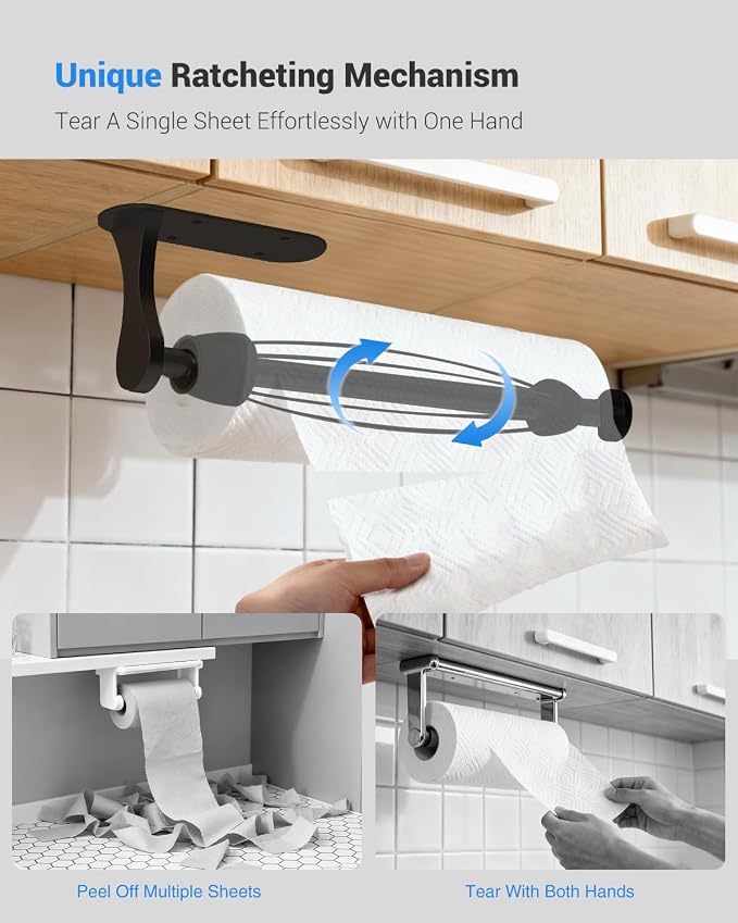 Paper Towel Holder Under Cabinet, One-Handed Tear, Wall Mount, Paper Roll Holder - Image 2