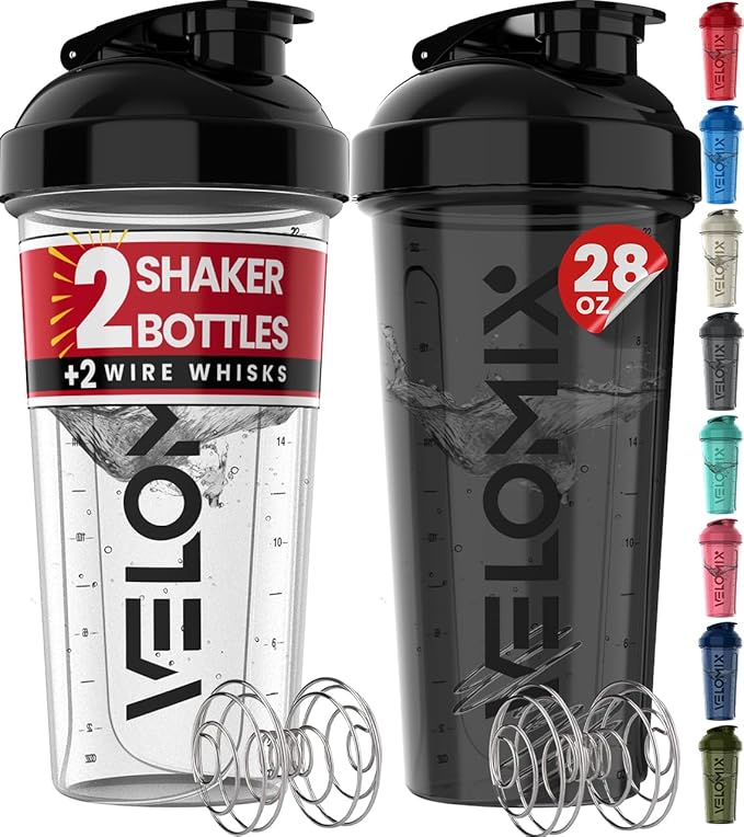 VELOMIX -2 Pack- 28 oz Protein Shaker Bottles by VELOMIX