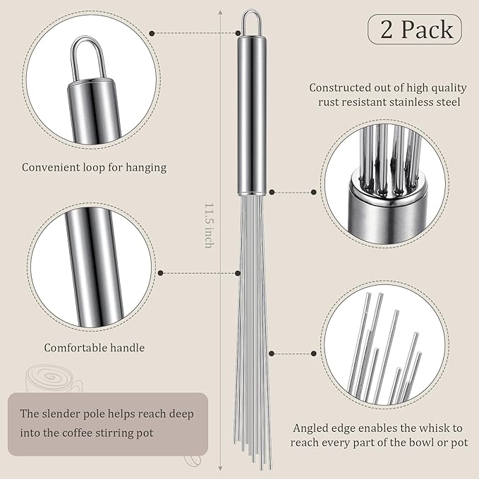 Baderke 2 Pcs Espresso Whisk 11.5 Inch Long Handle Barista Whisk 10 Needles 2 - Image 2