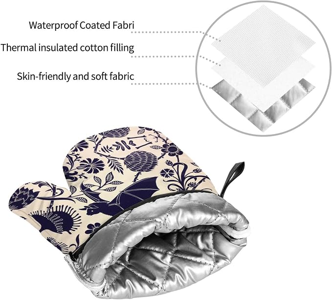 Bats and Flower Oven Mitts and Pot Holders Sets of 4, Resistant Hot Pads - Image 7