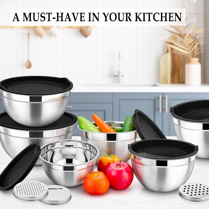 TeamFar Mixing Bowls Set of 6, Stainless Steel Nesting Mixing Salad Bowl - Image 7