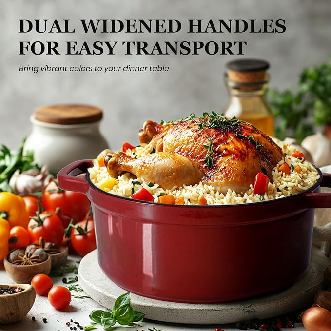 Overmont Enameled Cast Iron Dutch Oven - 5QT Pot - Heavy-Duty Cookware - Image 3