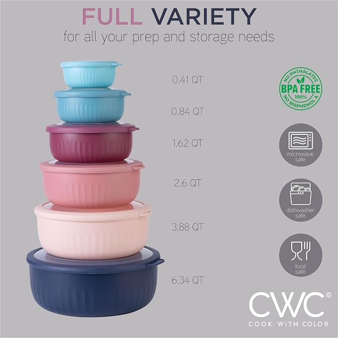 COOK WITH COLOR Prep Bowls with Lids- Wide and Deep Nesting Plastic Small - Image 3