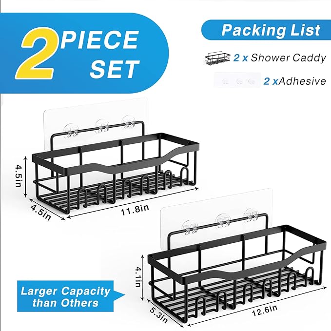 Shower Caddy 2 Pack, Adhesive Shower Organizer - Image 7