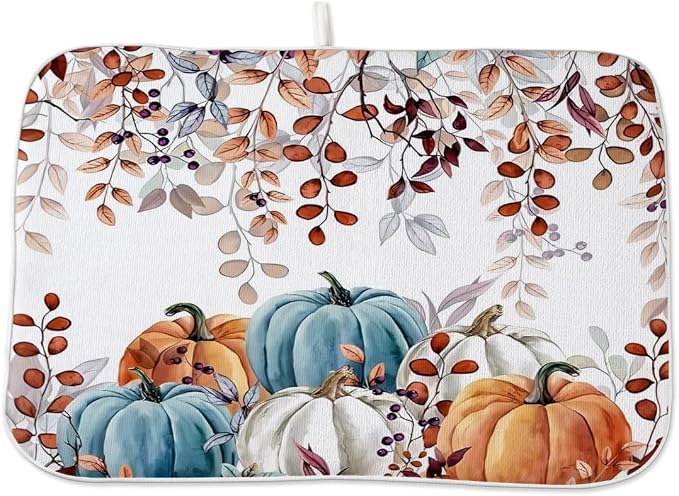 Fall Dish Drying Mat 18 x 24 Inch Autumn Maple Leaf Pumpkin Drying Mat by Sorktse