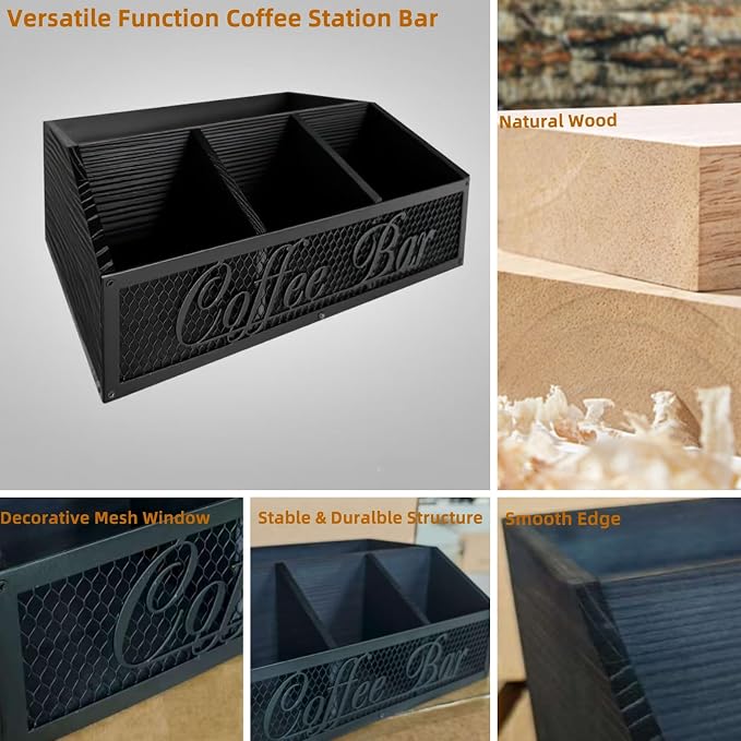 Coffee Station Organizer, Rustic Countertop Coffee Bar Accessories, 4 - Image 3