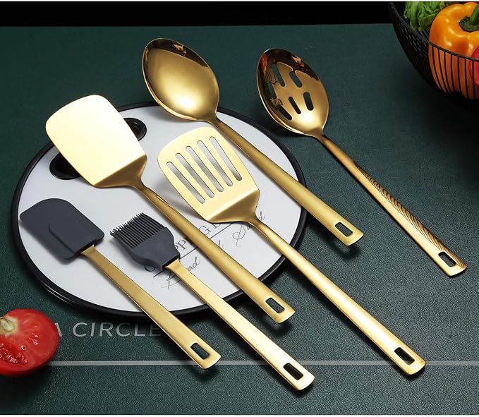 Gold Cooking Spoons, Berglander 6 Pieces Spatula Set Stainless Steel, Metal - Image 2