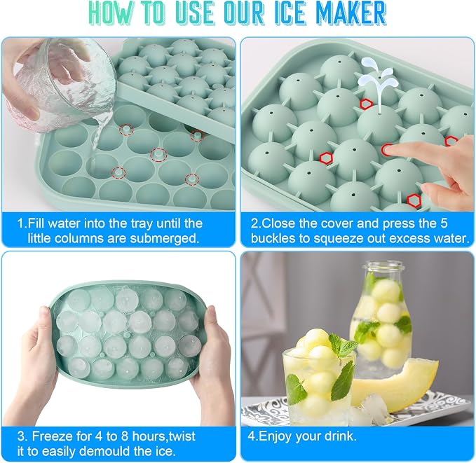 Ice Cube Tray, 2 Pack Flexible Silicone 22 Ice Balls Maker - Image 4