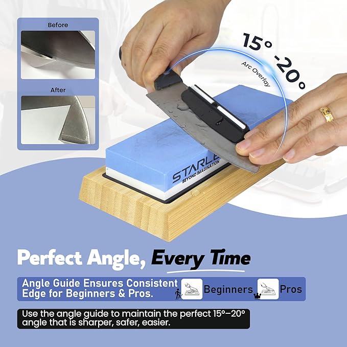 Premium Knife Sharpening Stone Set | Dual Grit Whetstone, Bamboo Base, Non-slip - Image 4