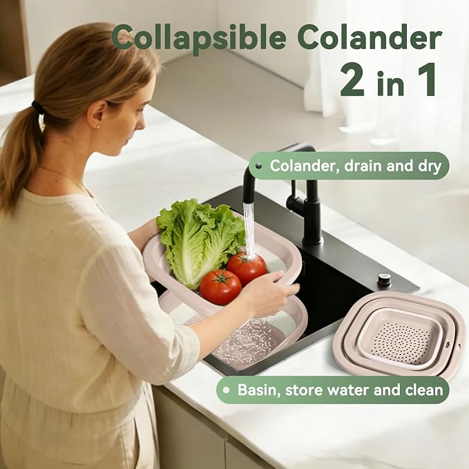 3 Sets 2 in 1 Collapsible Colander and Sink Basin - Image 4
