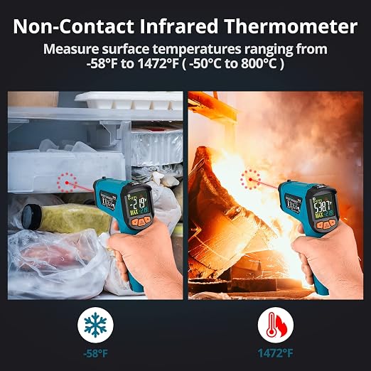 Tilswall Infrared Thermometer, -58°F to 1472°F, Non-Contact Digital Laser - Image 3