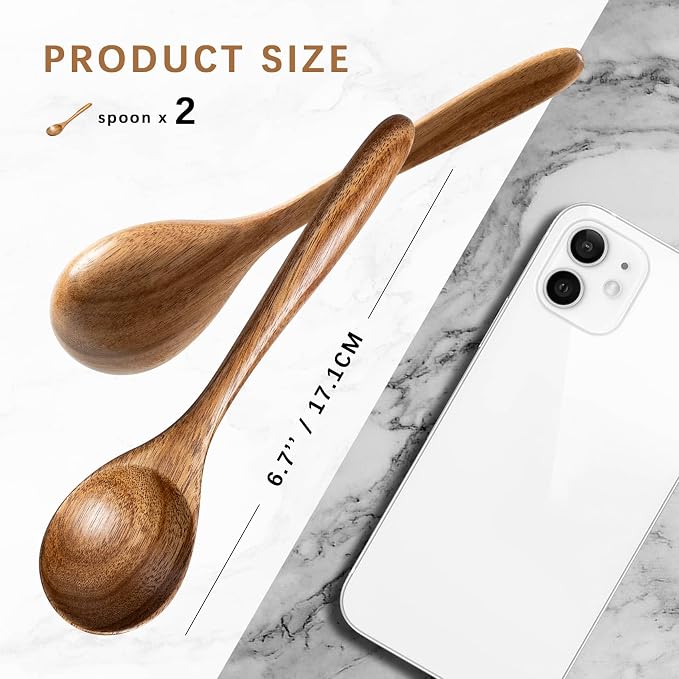 2 PCS Wooden Spoons for Honey, 6.7 inch Small Wooden Spoons - Image 2