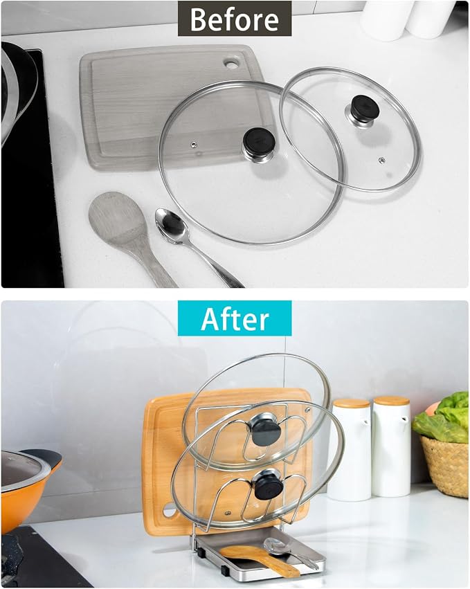 YQh pot lid holder, Two-compartment Stainless Steelcooking rack, pot lid holder - Image 5