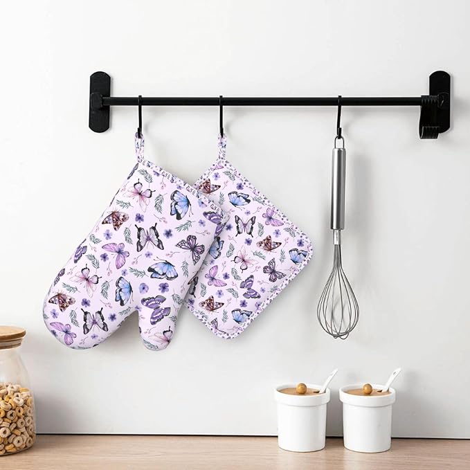 Butterflies Oven Mitts and Pot Holders Set, Cute Kitchen Accessories Heat - Image 7