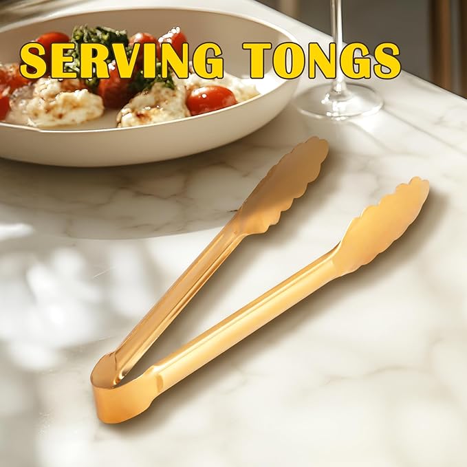 4 Pack Gold Serving Tongs, Metal Serving tongs, - Image 2