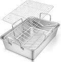 E-far Roasting Pan, 16 x 11.5 Inch Stainless Steel Turkey Roaster by E-far