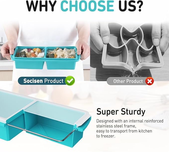 Silicone Freezer Tray with Lid Soup Freezer Container Molds with Steel - Image 4