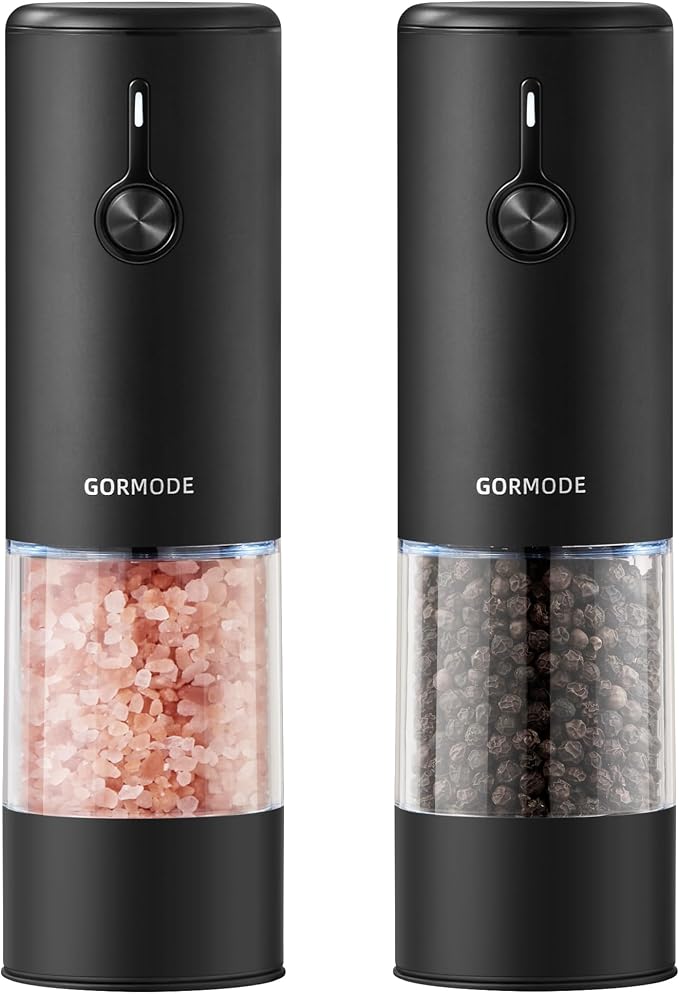 Black Stainless Steel Electric Salt and Pepper Grinder Set by GORMODEOfficial